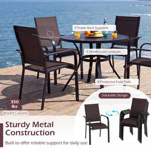 5 Pieces Patio Dining Set for 4 Outdoor Square Table and Stackable Chairs-Brown