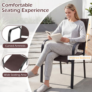 5 Pieces Patio Dining Set for 4 Outdoor Square Table and Stackable Chairs-Brown