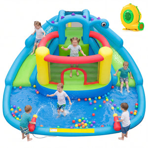 Dinosaur-themed Inflatable Water Slide Park with 950W Air Blower