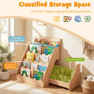 2-In-1 Kids Bookshelf & Toy Storage Organizer-Natural