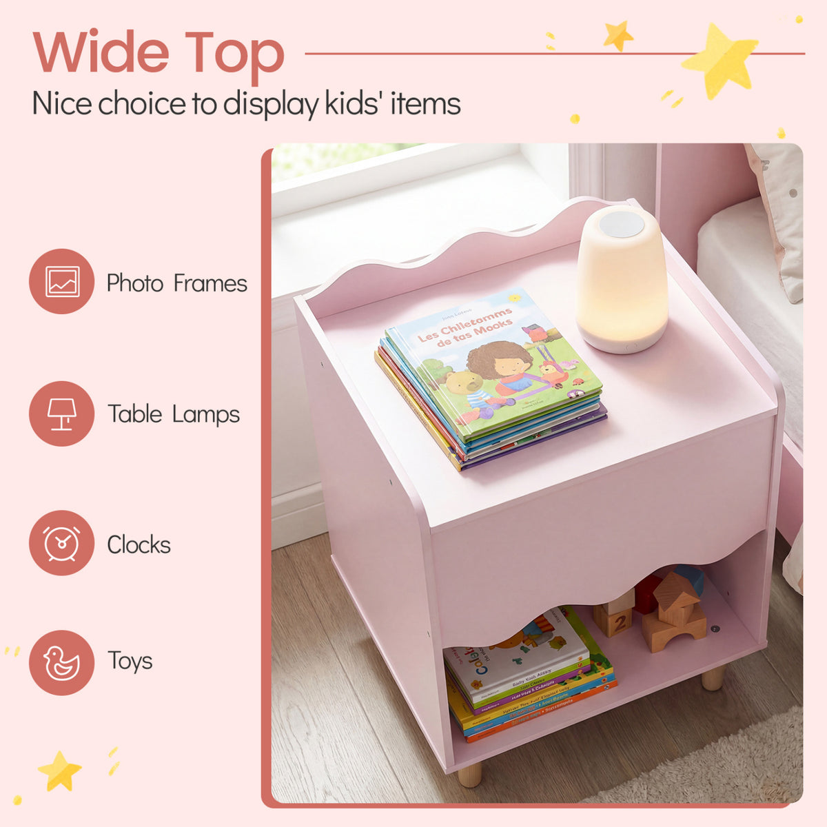 Toddler Scalloped Side Table with Wide Top & Open Compartment-Pink