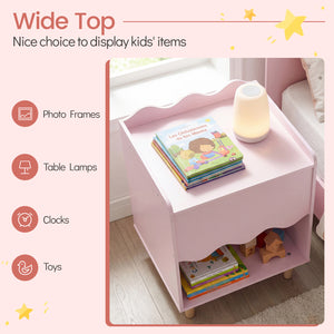 Toddler Scalloped Side Table with Wide Top & Open Compartment-Pink