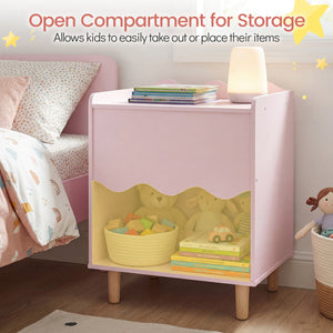Toddler Scalloped Side Table with Wide Top & Open Compartment-Pink