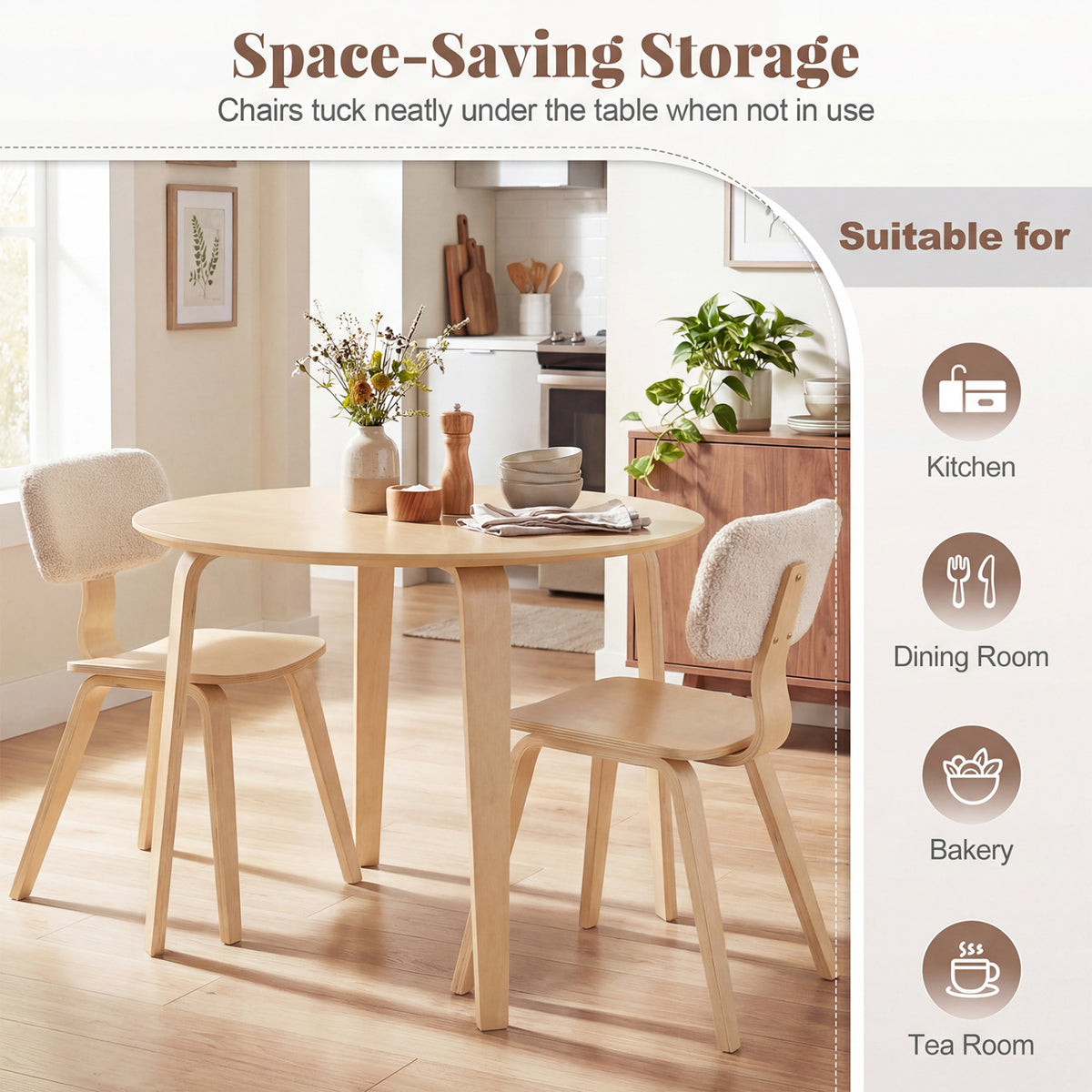 3 Piece Dining Table Set with 2 Padded Dining Chairs and Rubber Wood Table-Natural
