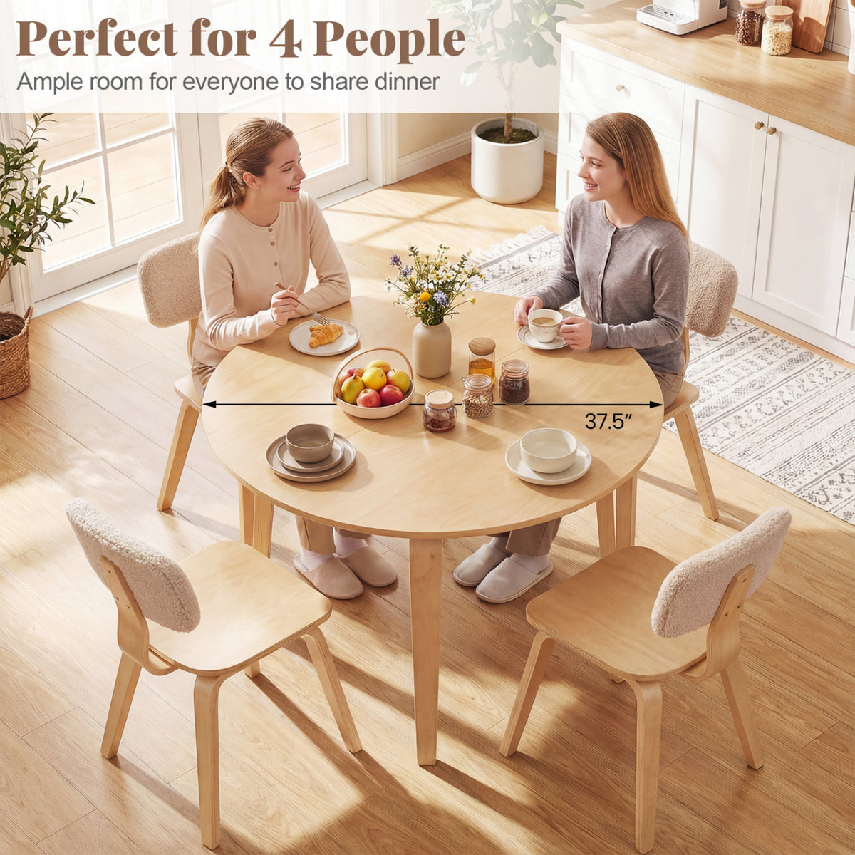 3 Piece Dining Table Set with 2 Padded Dining Chairs and Rubber Wood Table-Natural