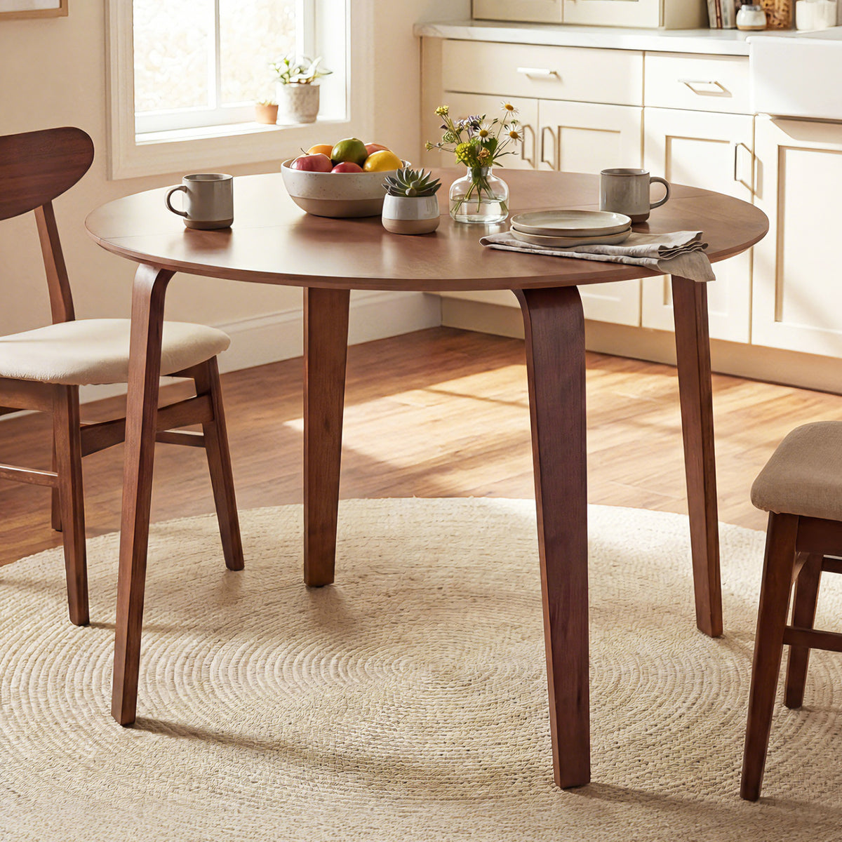 3 Piece Dining Table Set with 2 Padded Dining Chairs and Rubber Wood Table-Walnut & Gray