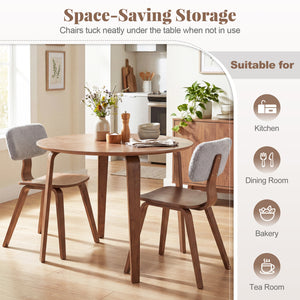 3 Piece Dining Table Set with 2 Padded Dining Chairs and Rubber Wood Table-Walnut & Gray
