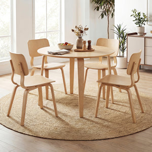 5 Piece Dining Table Set with 4 Padded Dining Chairs and Rubber Wood Table-Natural