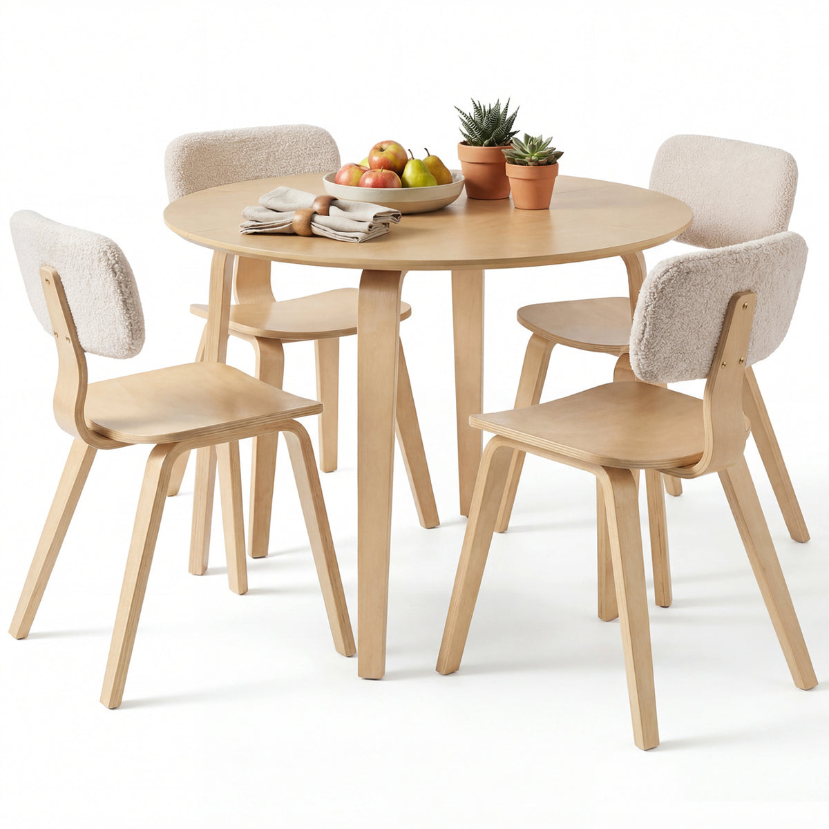 5 Piece Dining Table Set with 4 Padded Dining Chairs and Rubber Wood Table-Natural