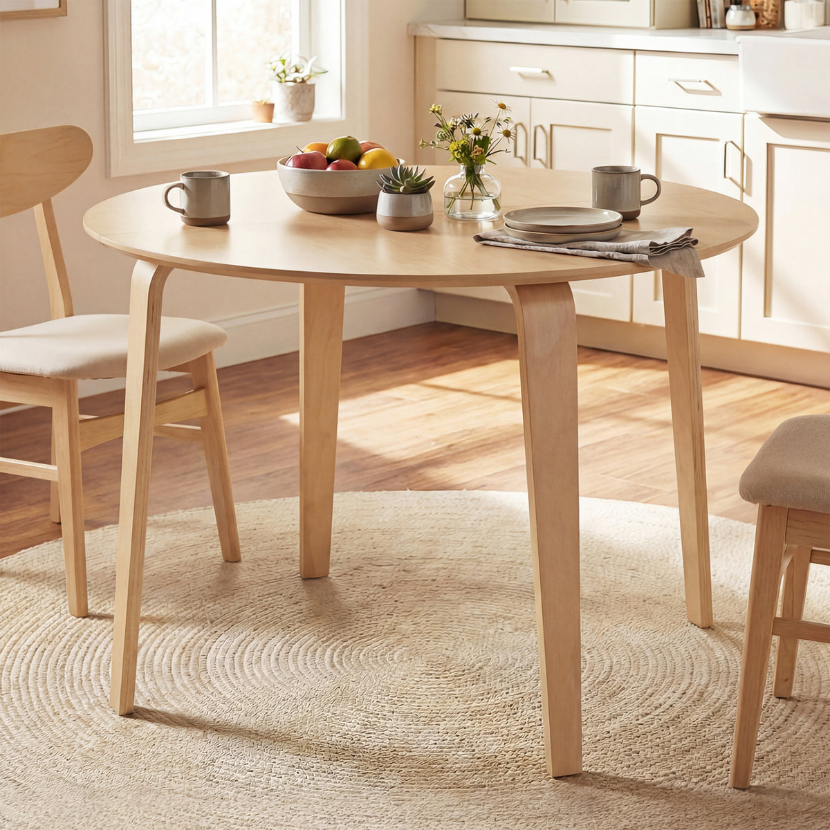5 Piece Dining Table Set with 4 Padded Dining Chairs and Rubber Wood Table-Natural
