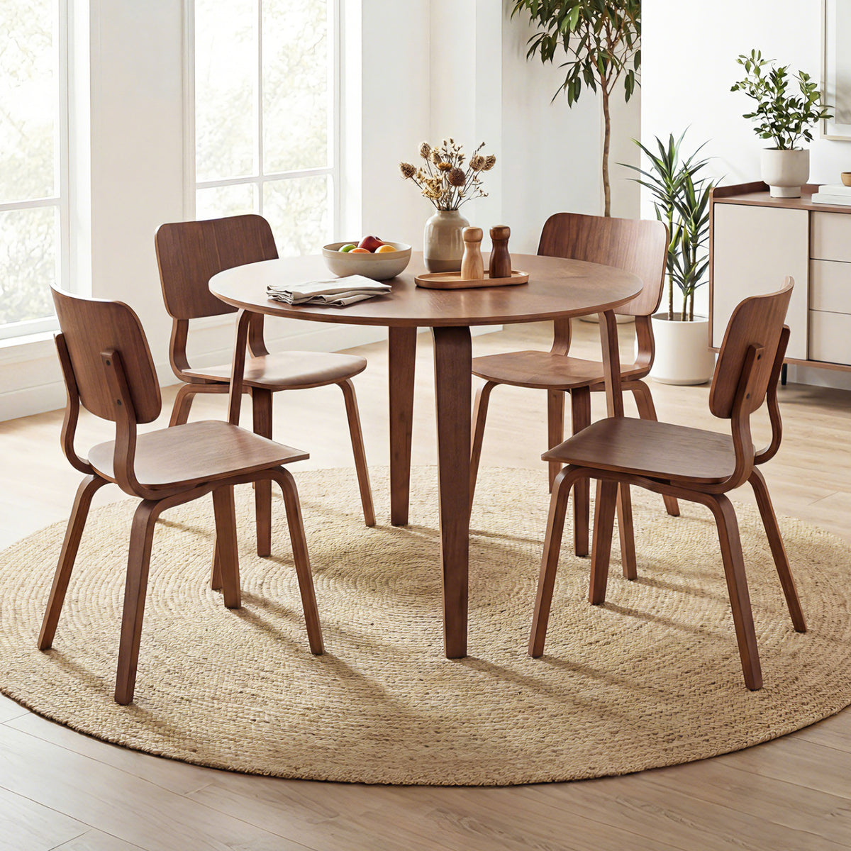 5 Piece Dining Table Set with 4 Padded Dining Chairs and Rubber Wood Table-Walnut & Gray