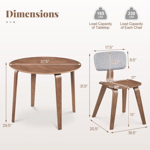 5 Piece Dining Table Set with 4 Padded Dining Chairs and Rubber Wood Table-Walnut & Gray