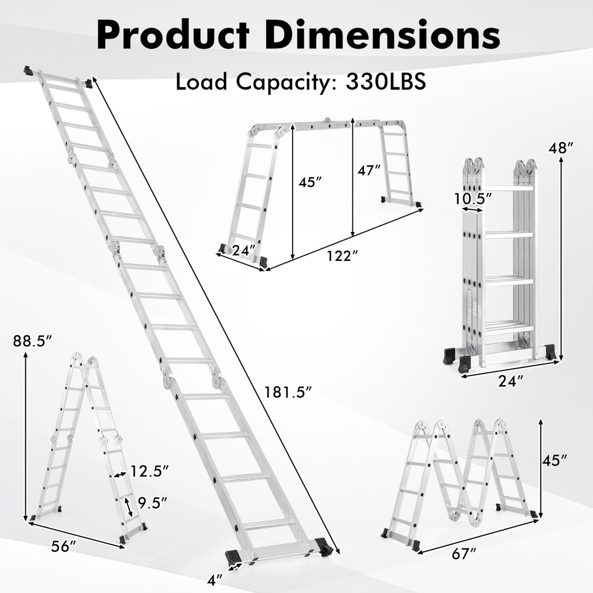 15 Feet Folding Aluminum Ladder with Safe Locking Hinge