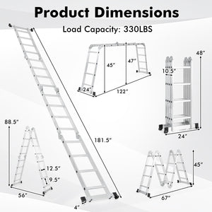 15 Feet Folding Aluminum Ladder with Safe Locking Hinge