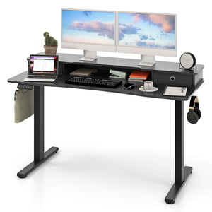 Electric Height Adjustable Standing Desk and Drafting Chair Set with Storage Drawers