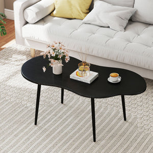 Cloud Shape Coffee Table 39.5 inch Irregular Center Table with Metal Frame-Black