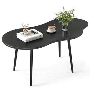 Cloud Shape Coffee Table 39.5 inch Irregular Center Table with Metal Frame-Black
