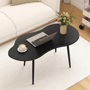 Cloud Shape Coffee Table 39.5 inch Irregular Center Table with Metal Frame-Black