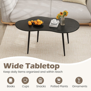 Cloud Shape Coffee Table 39.5 inch Irregular Center Table with Metal Frame-Black