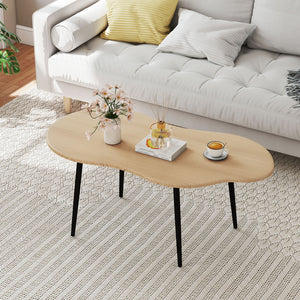 Cloud Shape Coffee Table 39.5 inch Irregular Center Table with Metal Frame-Natural