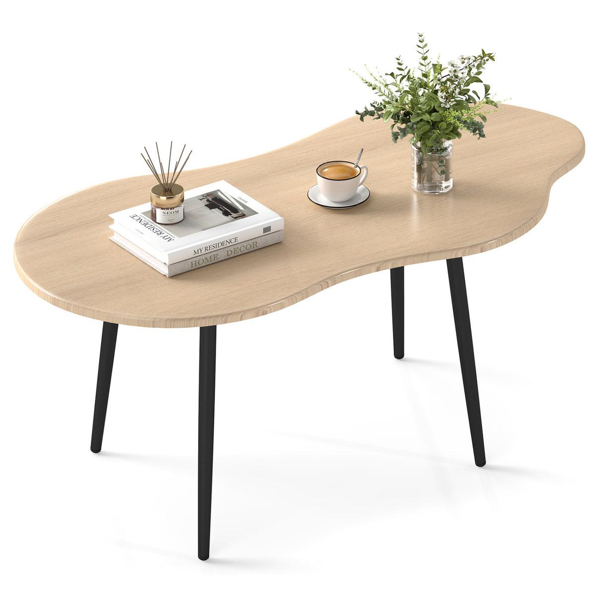 Cloud Shape Coffee Table 39.5 inch Irregular Center Table with Metal Frame-Natural