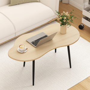Cloud Shape Coffee Table 39.5 inch Irregular Center Table with Metal Frame-Natural