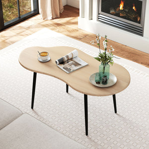 Cloud Shape Coffee Table 39.5 inch Irregular Center Table with Metal Frame-Natural