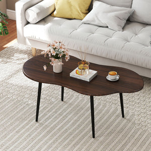 Cloud Shape Coffee Table 39.5 inch Irregular Center Table with Metal Frame-Walnut