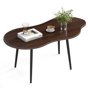 Cloud Shape Coffee Table 39.5 inch Irregular Center Table with Metal Frame-Walnut