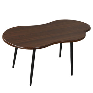 Cloud Shape Coffee Table 39.5 inch Irregular Center Table with Metal Frame-Walnut