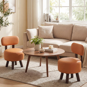 Small Footrest Stools Set of 2 Round Ottoman with Backrest-Orange
