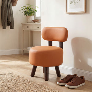 Small Footrest Stools Set of 2 Round Ottoman with Backrest-Orange