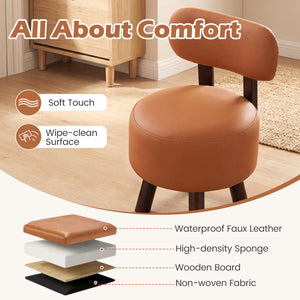 Small Footrest Stools Set of 2 Round Ottoman with Backrest-Orange