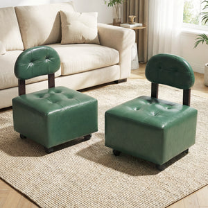 Small Rolling Footrest Stools Set of 2 with Lockable Wheels-Green