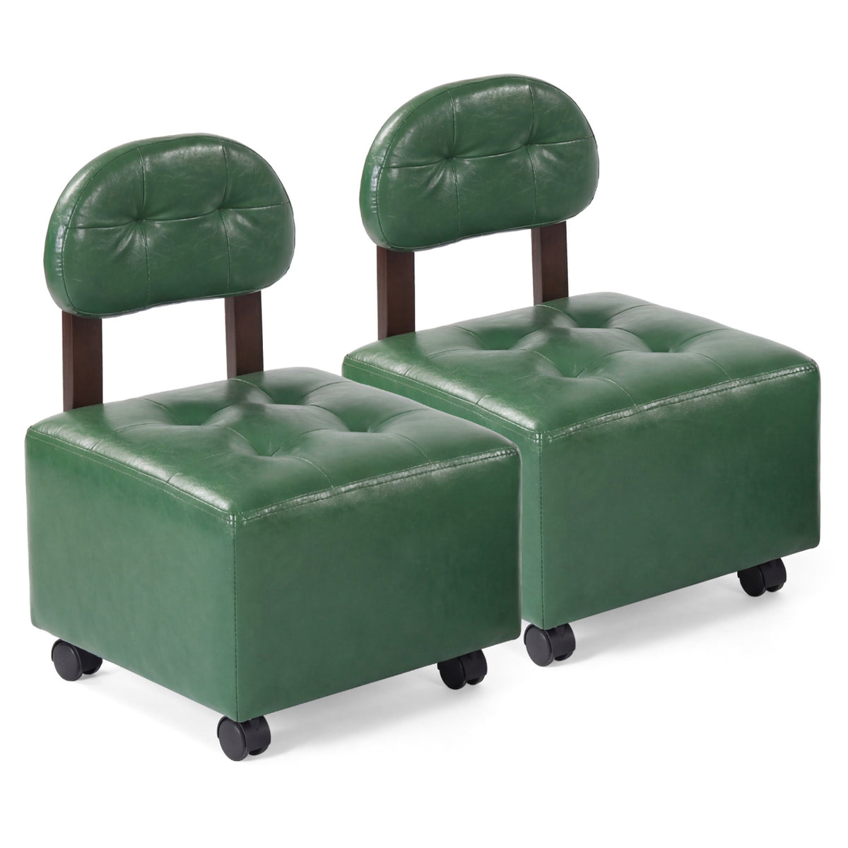 Small Rolling Footrest Stools Set of 2 with Lockable Wheels-Green