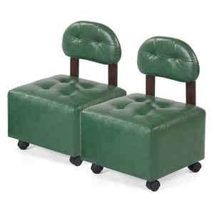 Small Rolling Footrest Stools Set of 2 with Lockable Wheels-Green