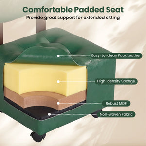 Small Rolling Footrest Stools Set of 2 with Lockable Wheels-Green