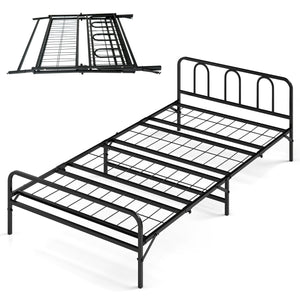Heavy Duty Metal Twin Foldable Bed Frame with Headboard & Footboard-Black