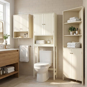 3-Piece Bathroom Cabinet Set with Fluted Doors  Over Toilet  Corner & Wall Cabinet