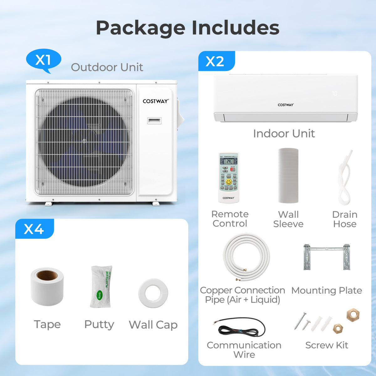 UltrEco Series 24000 BTU 2 Zone 23 SEER2 Mini Split Air Conditioner Wifi Enabled with Heat Pump-9K + 12K