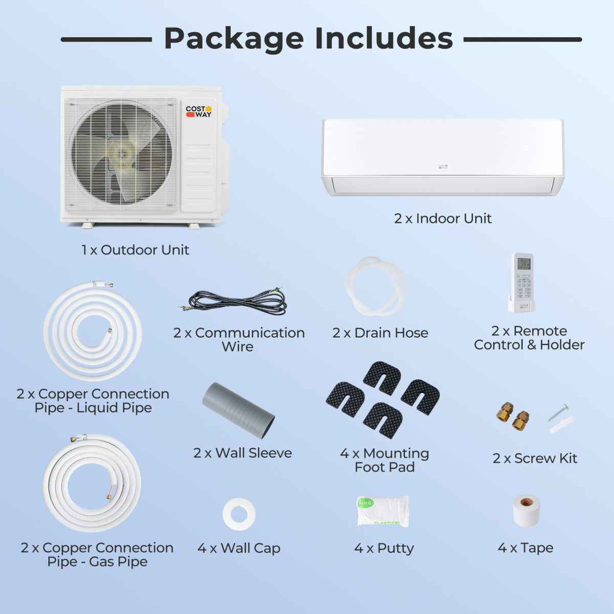 X-Pro 27000 BTU 2 Zone 24 SEER2 Mini Split AC with Heat Pump-9K + 18K