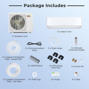 X-Pro 27000 BTU 3 Zone 24 SEER2 Mini Split AC with Heat Pump-9K + 9K + 9K