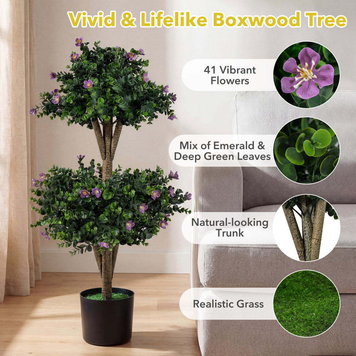 Set of 2 Faux Bush Plant with 41 Blossoms for Home