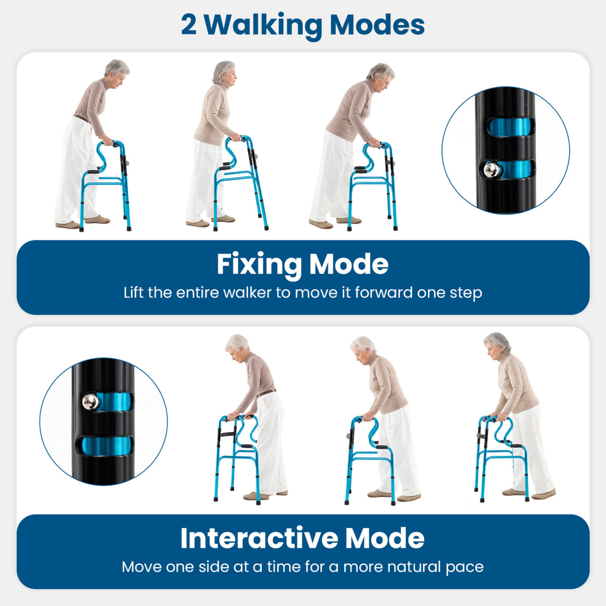 One-Button Folding Aluminum Walking Frame Walker Folding Walker for Seniors and Limited Mobility Users-Navy