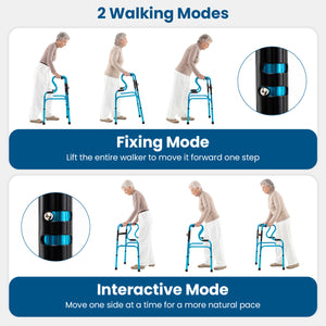 One-Button Folding Aluminum Walking Frame Walker Folding Walker for Seniors and Limited Mobility Users-Navy