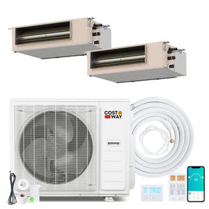X-Pro 35000 BTU 2 Zone 22.5 SEER2 Concealed Ducted Mini Split AC-12K + 18K