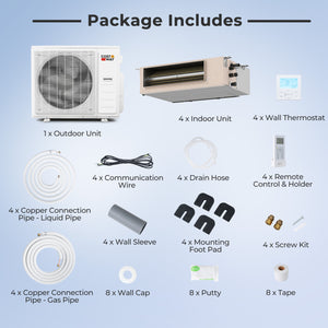 X-Pro 35000 BTU 4 Zone 22.5 SEER2 Concealed Ducted Mini Split AC-12K + 12K + 12K + 12K