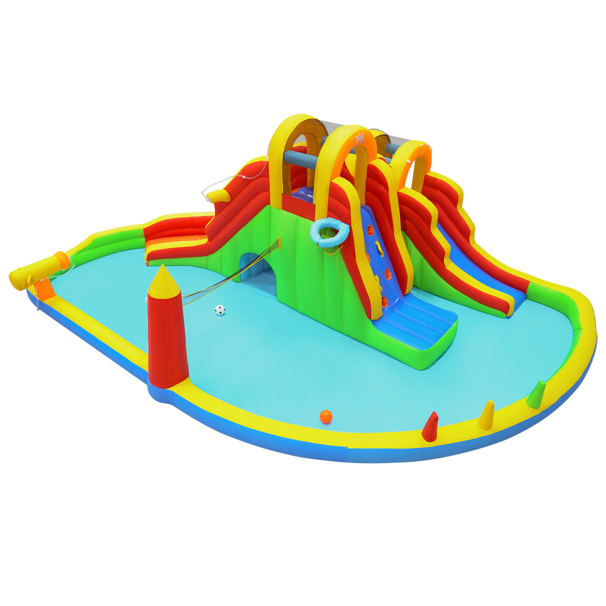 8-in-1 Giant Bounce House with 2 Long Slides and Climbing Walls for Yard Party