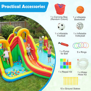8-in-1 Giant Bounce House with 2 Long Slides and Climbing Walls for Yard Party
