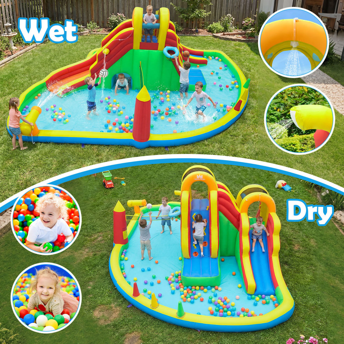 8-in-1 Giant Bounce House with 2 Long Slides for Yard Party with 750W Blower